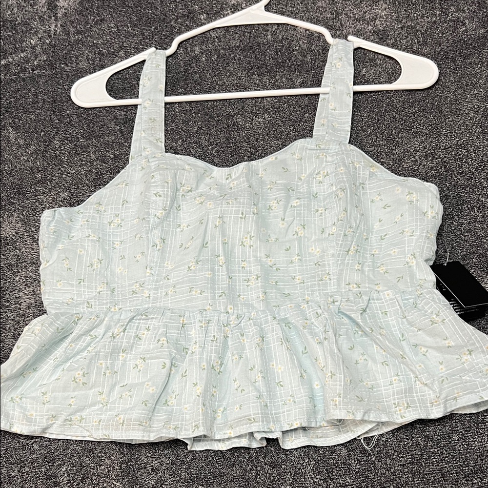 Celebrity Pink Light Blue Floral Peplum Blouse